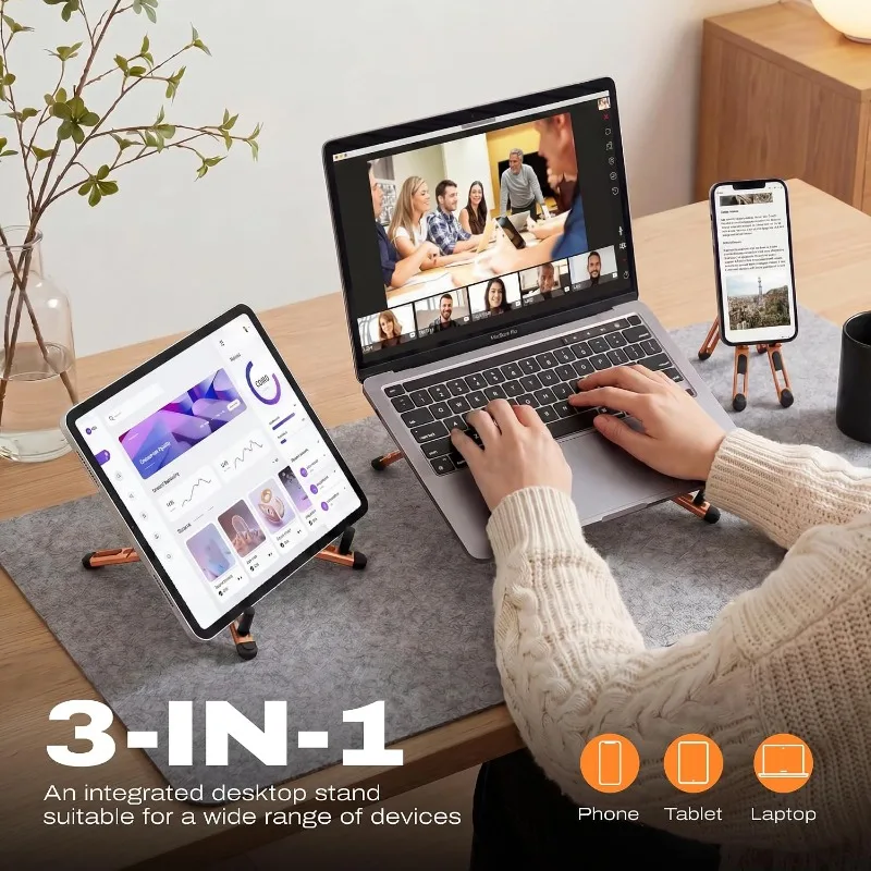3-in-1 Magnetic Foldable Stand for Laptop Tablet & Phone Portable Aluminum Laptop Riser with Multi-Angle for Desk, Home & Travel