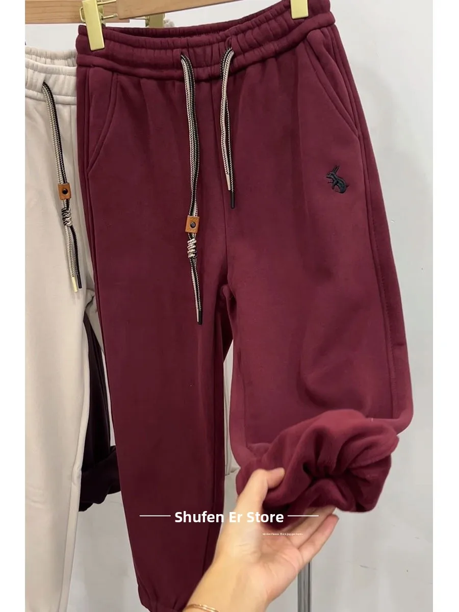 

Autumn Winter Thiened Fce Harlan Pants Casual High Waist Elastic Knitted High Temperature Resistant Cotton Ladies Sweatp...