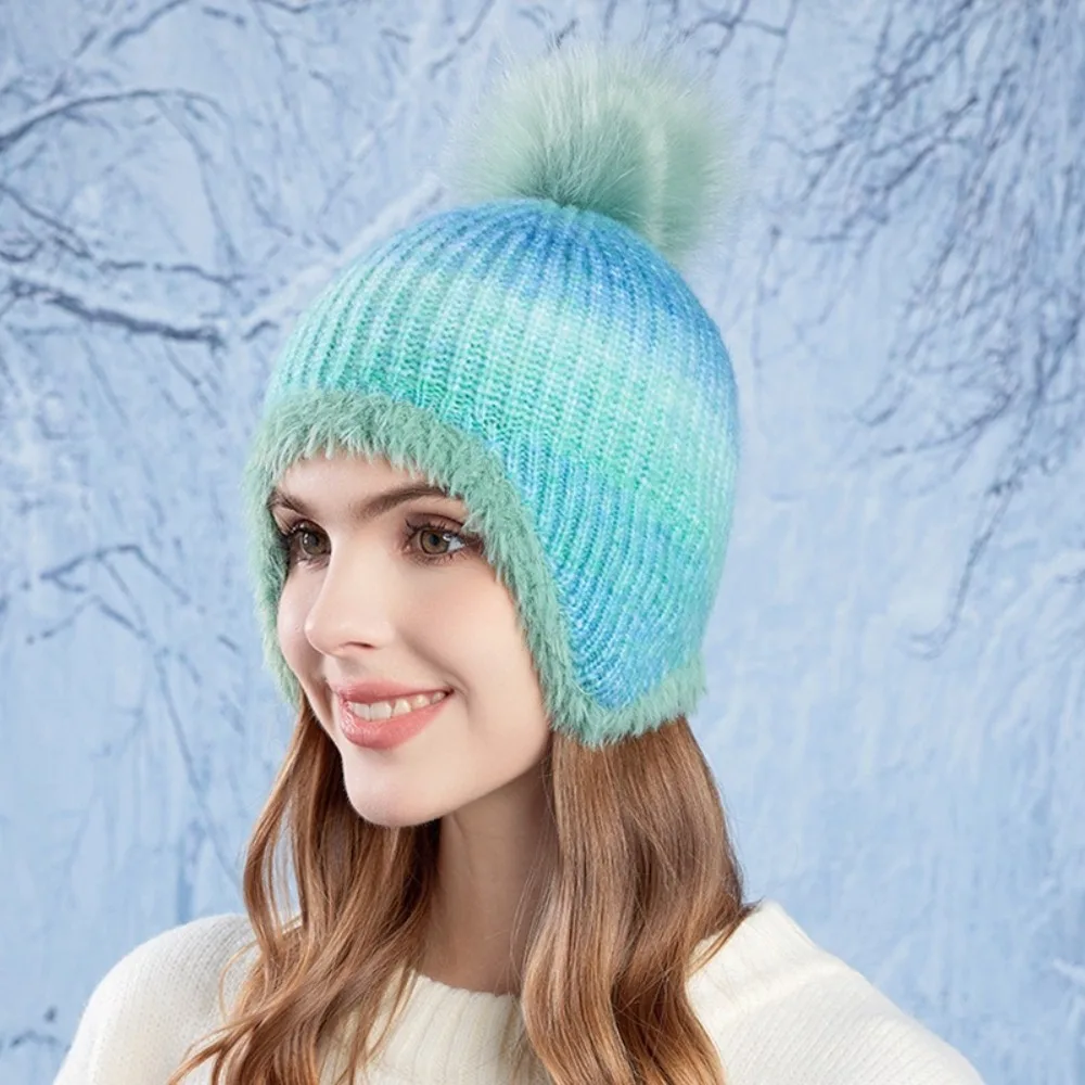 Soft Cold-proof Colorful Knitted Hat Plush Colorful Beanies Hat Keep Warm Ear Protection Hat
