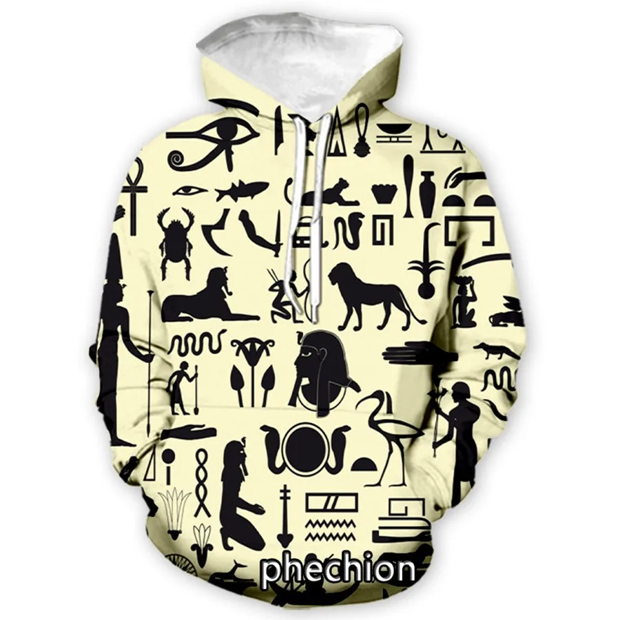 phechion New Fashion Men/Women Egyptian Symbol Pharaoh 3D Print Long Sleeve Hoodies Casual Hoodies Loose Sporting Pullover A116