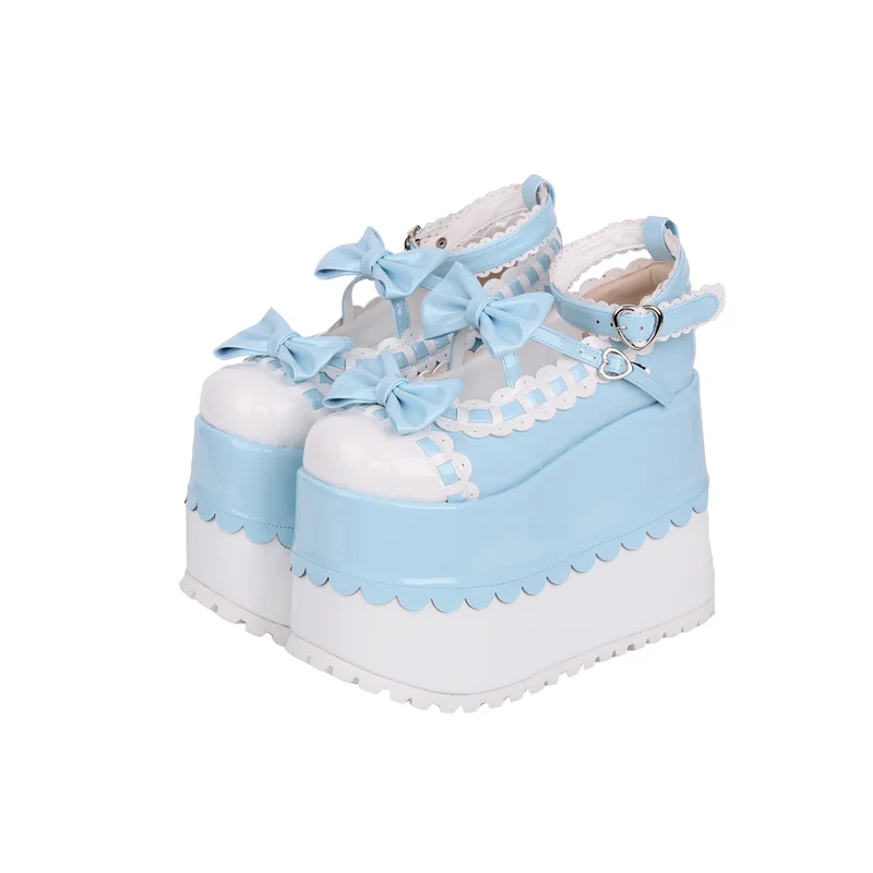 2025 Lolita Princess Women's Shoes Lace Bow Dress Shoes Sponge Cake Thick Bottom Single Shoe Ultra High Heel 15cm Single Shoe