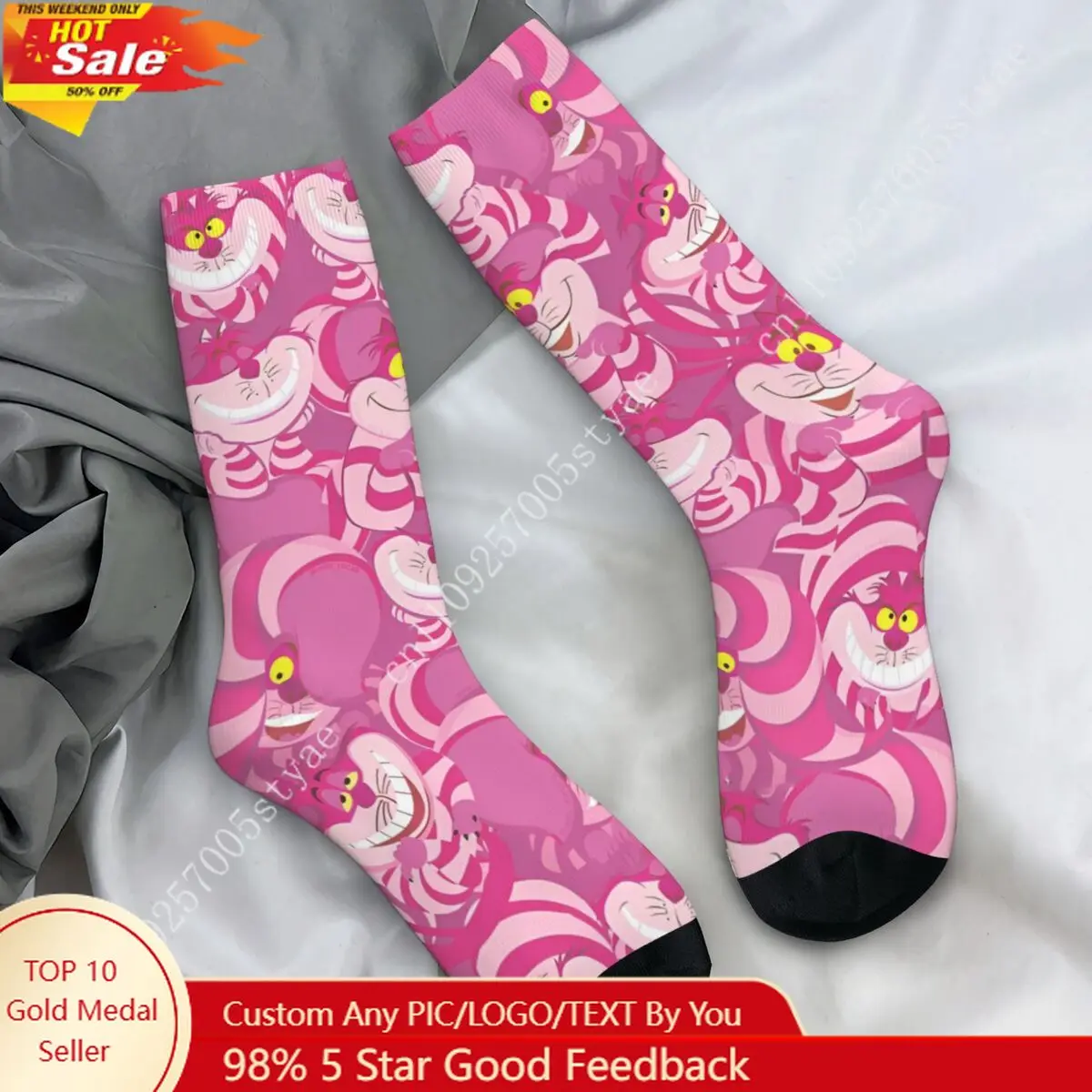 

Alice In Wonderland Cheshire Cat Pattern Socks Autumn Stockings Gothic Women Men Comfortable Socks Climbing Anti Bacterial Socks