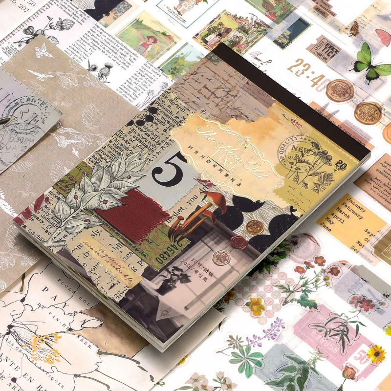 1book/50pcs Retro Big-Size Sticker Book Set, Timeless Large-Scale DIY Handmade Album Scrapbooking Decorative Paper Supplies