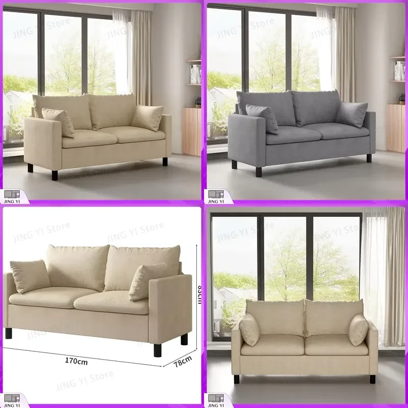 2 Seater Linen Fabric Loveseat Sofa with Armrests Wood Legs for Living Room Office Bedroom Modern Minimalist Couch Settee
