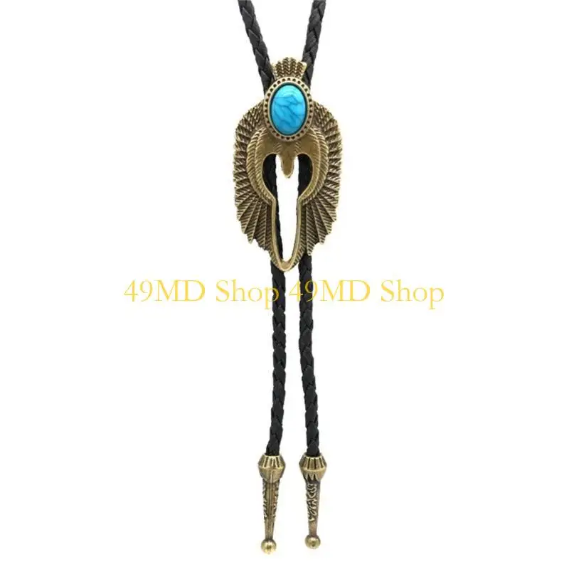 49MD Vintage Bolo галстук для женщин мужской ковбойский кожаный галстук с орлом инкрустированным каменным ювелирным ожерельем