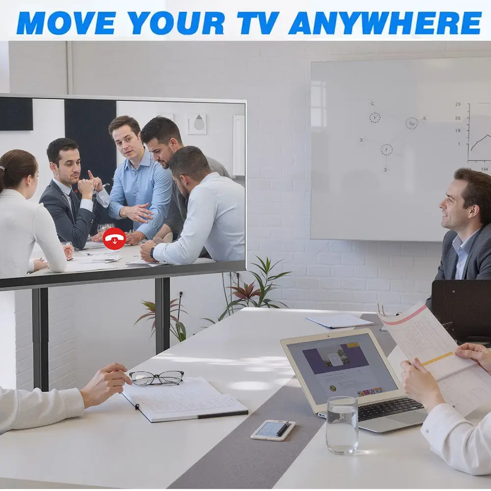 Preço competitivo 65-100 polegadas de altura ajustável carrinho de tv móvel suporte de tv com rodas