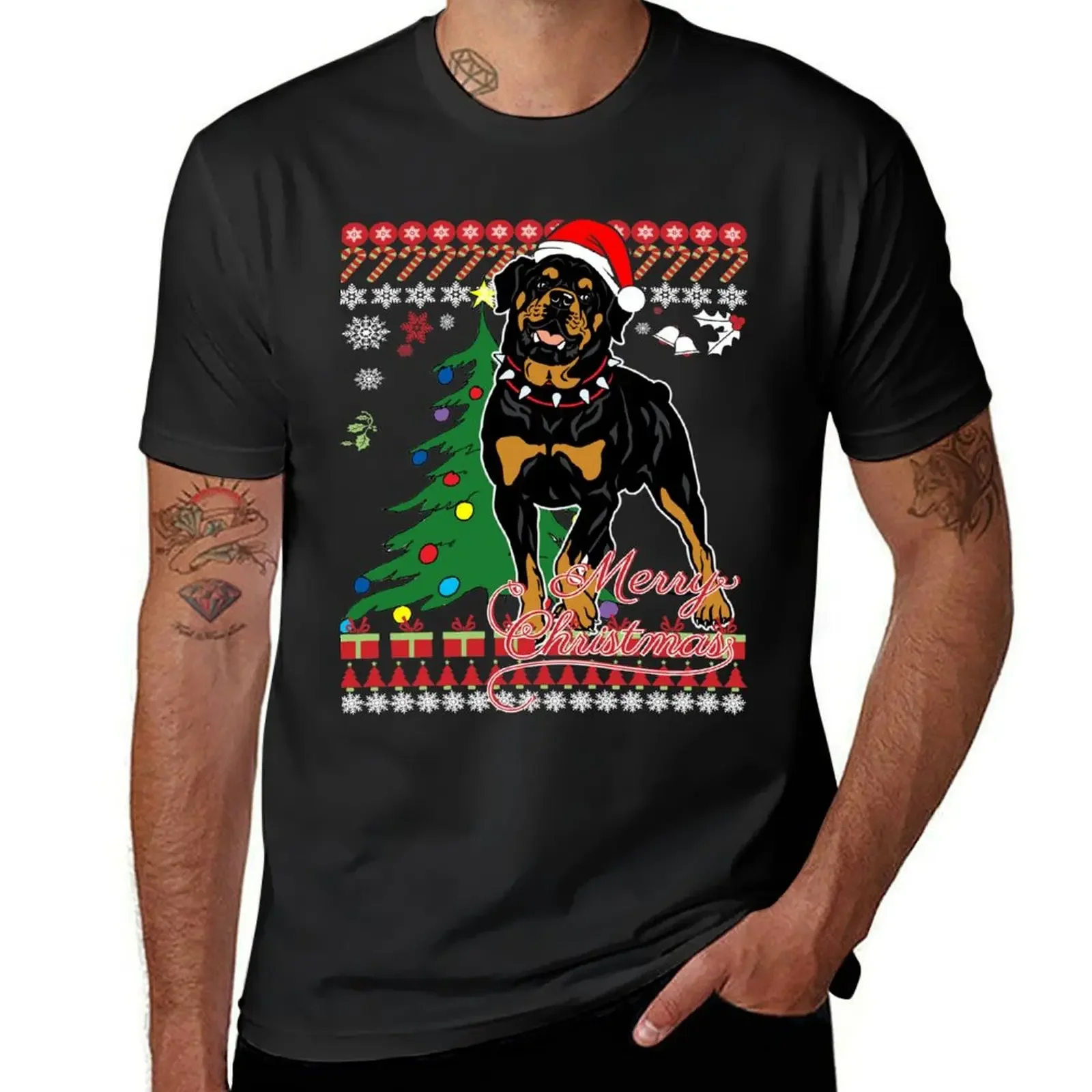 Ugly Christmas Sweater For Rottweiler Dog Lover Xmas Gift - Ladies T Shirt T-Shirt blacks heavyweights men tshirt