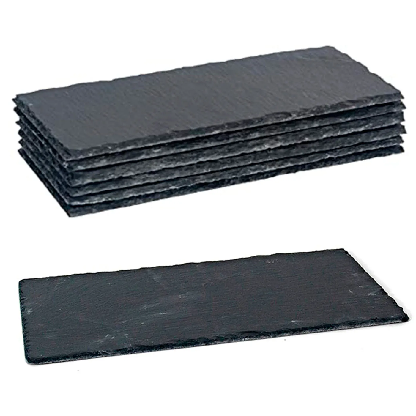 Pack of 6 rectangular slate boards 30x13 cm natural stone plain plates, food serving trays, cheeses, ape