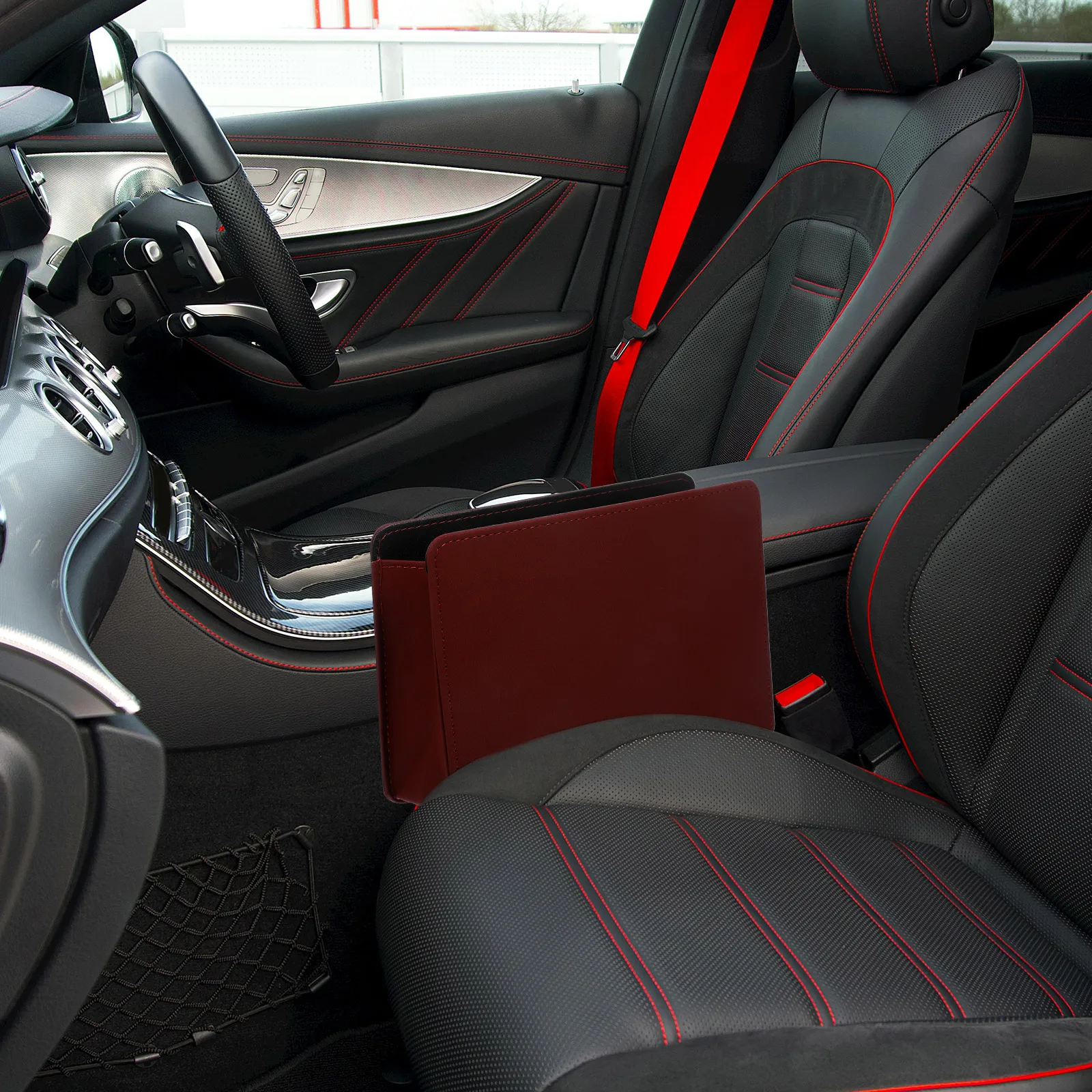 

Storage ganizer Trash Can Box Collapsible Door Bin PU Red Foldable Boot Vehicle Container Pocket Garbage Holder Storage