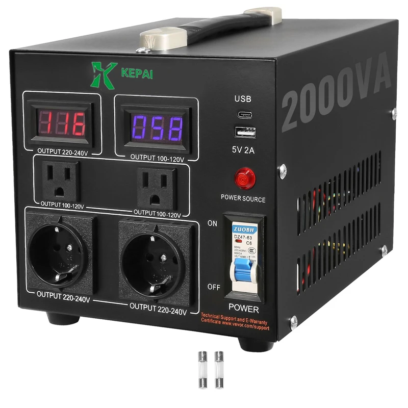 Custom SV-2KVA Single Phase Power Transformer LCD Display Multi Socket Voltage Transformer 110v to 220v for Household Appliances