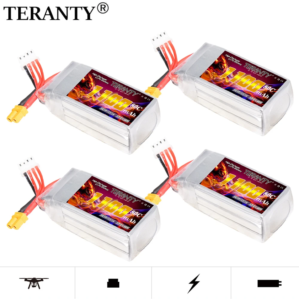 TREANTY Batería LiPo 3S 11,1V 1100mAh 80C/160C XT30 para drones FPV - imagen 5