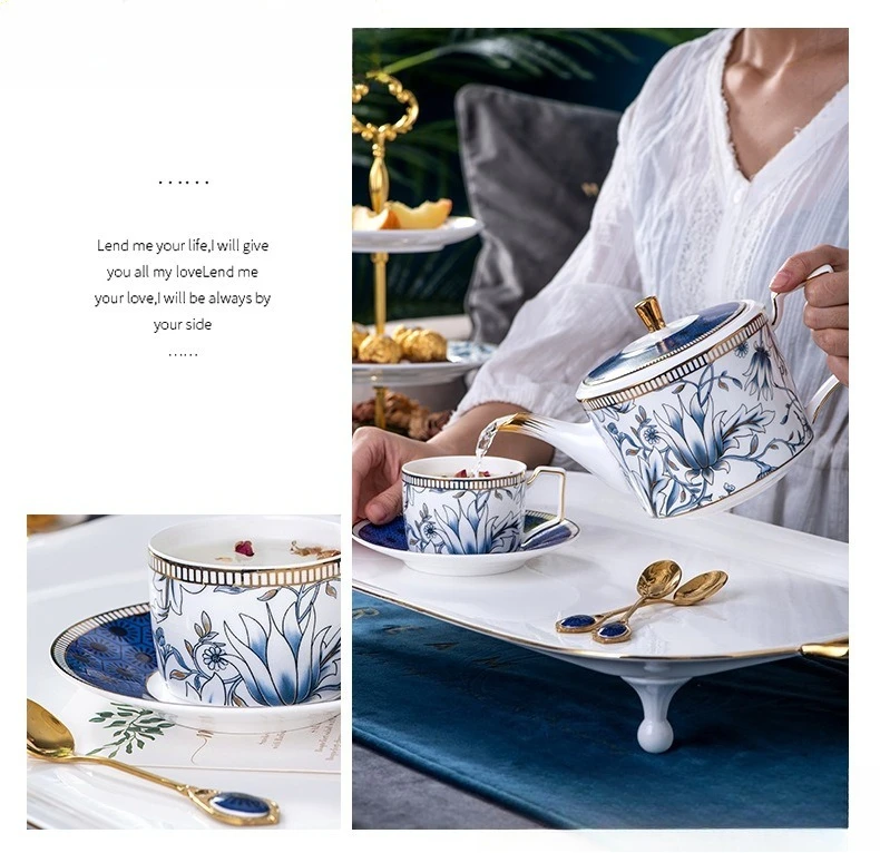 طقم شاي بعد الظهر الصيني ذو العظام البريطانية الفاخرة الخفيفة، طقم شاي منزلي ملمس القهوة الأمريكية #5