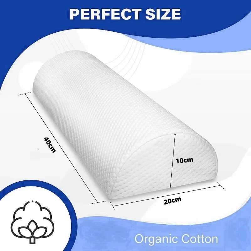 Multi-Purpose Comfort Bolster Pillow Memory Foam Cotton Cover Lumbar Support Semi Roll Pillow for Legs Back Head