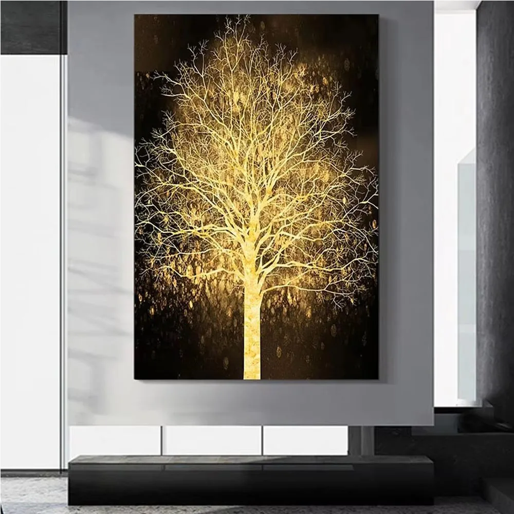 Abstract Luxury Lucky Gold Tree Mosaic Diy Diamond Painting For Living Room Home Decor Modern Rich Money Tree Wall Art Full Dril