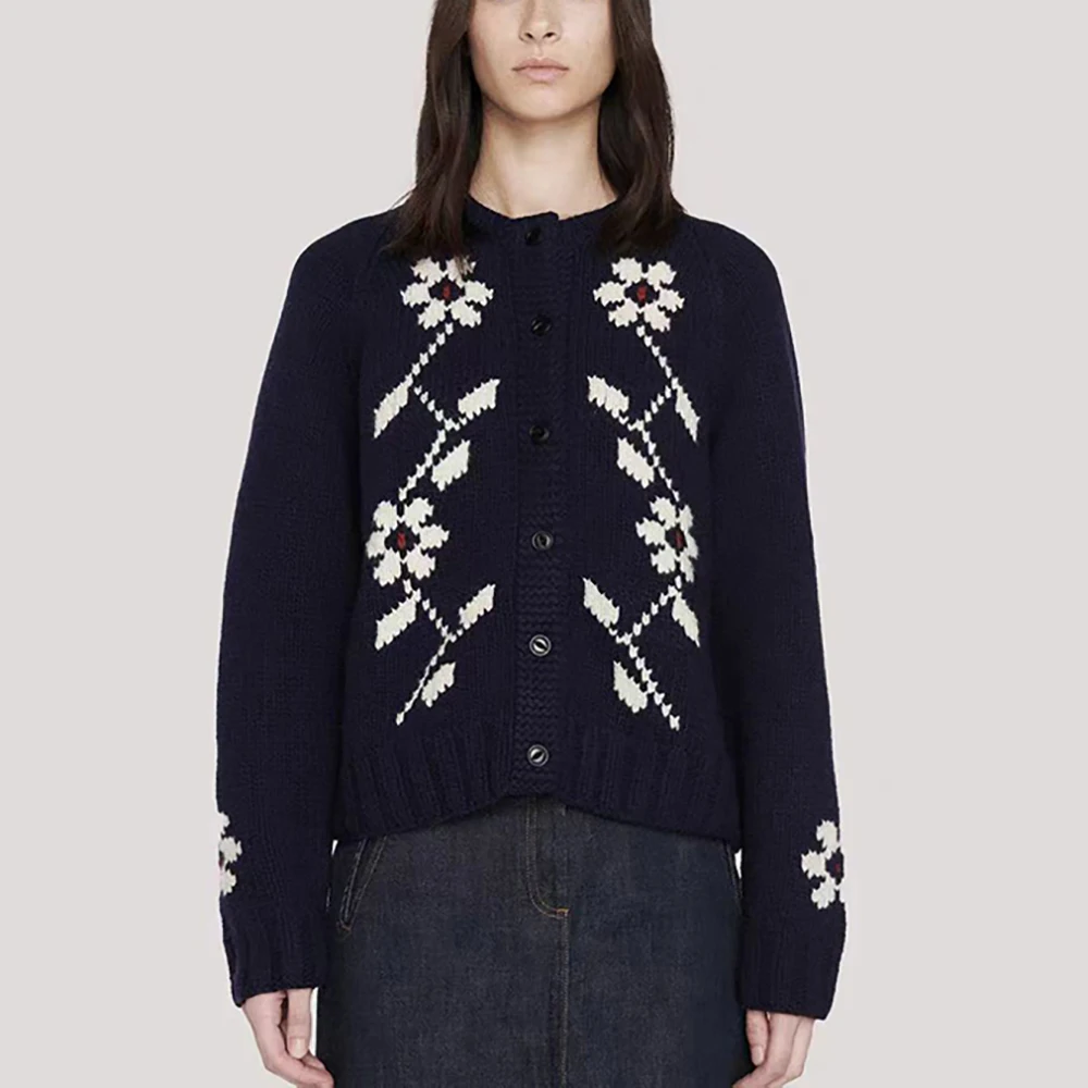 

Wool Blend Women Cardigan Y2k Colorful Jacquard Elegant Commuter Single Breasted Long Sleeve Knitted Sweater 2025 Spring New
