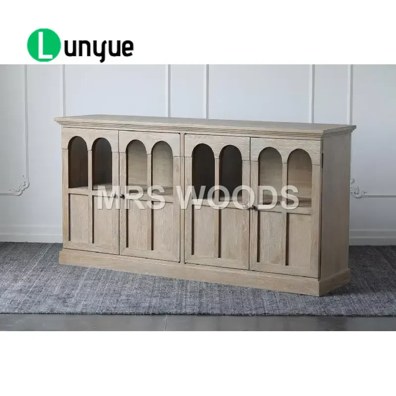 Recycled Wooden Sideboard Elegant European Arched Door Cabinet Living Room Storage Furniture Eco Friendly Home Decor