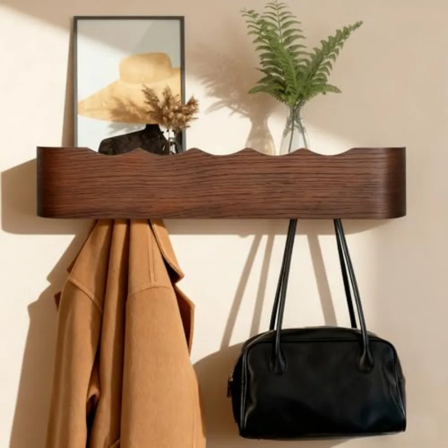 

Coat Rack Wall Mount with Shelf Entryway Shelf Modern Key Holder Hanger Wall Shelves with Hidden Hooks for Hanging Towels Coats
