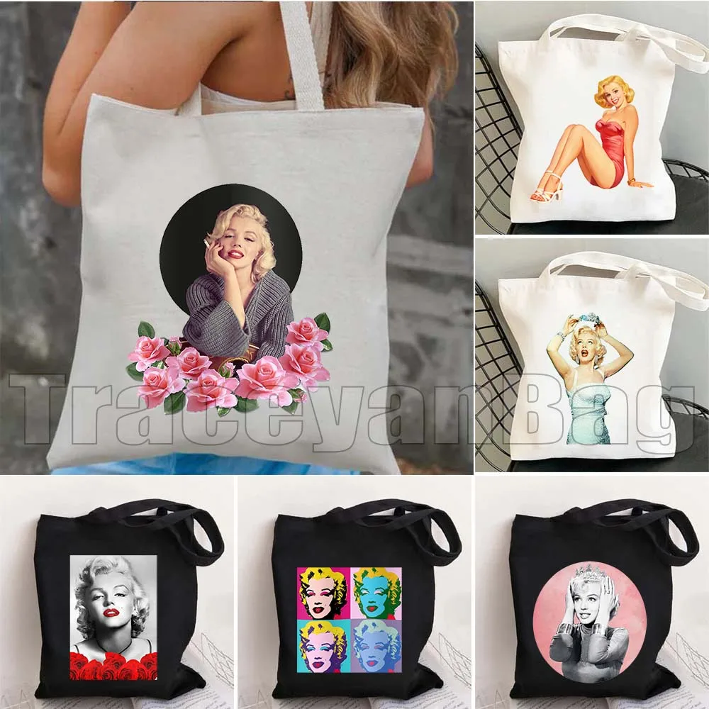 

Vintage Marilyn Monroe Poster Andy Warhol Portrait Pop Art Women's Canvas Shoulder Tote Bag Large Female Shopping Custom Handbag