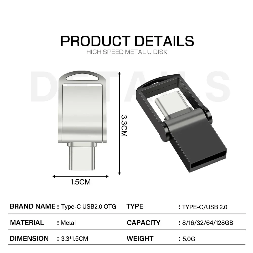 Mini metalowy pendrive typu C Kreatywne prezenty Pendrive USB OTG Free Key Chain Memory Stick 64GB 32GB 16GB Pendrive do komputera