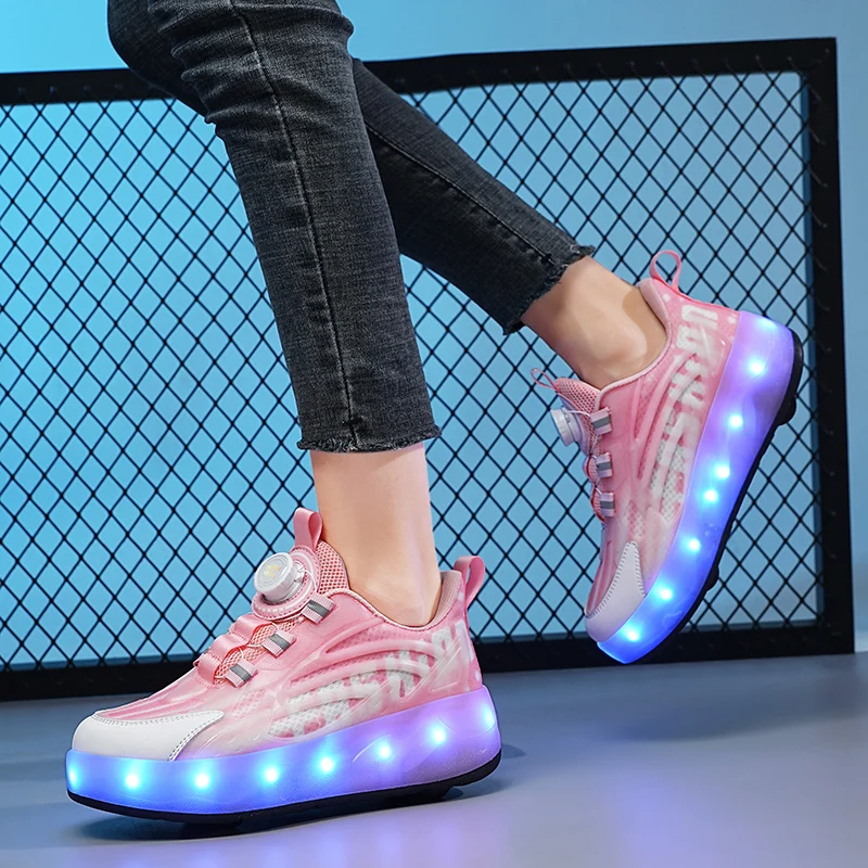 أحذية رياضية للأطفال أحذية تزلج بعجلتين دوارة للأطفال أحذية المشي الوامضة للأولاد والبنات أحذية عجلة السباق