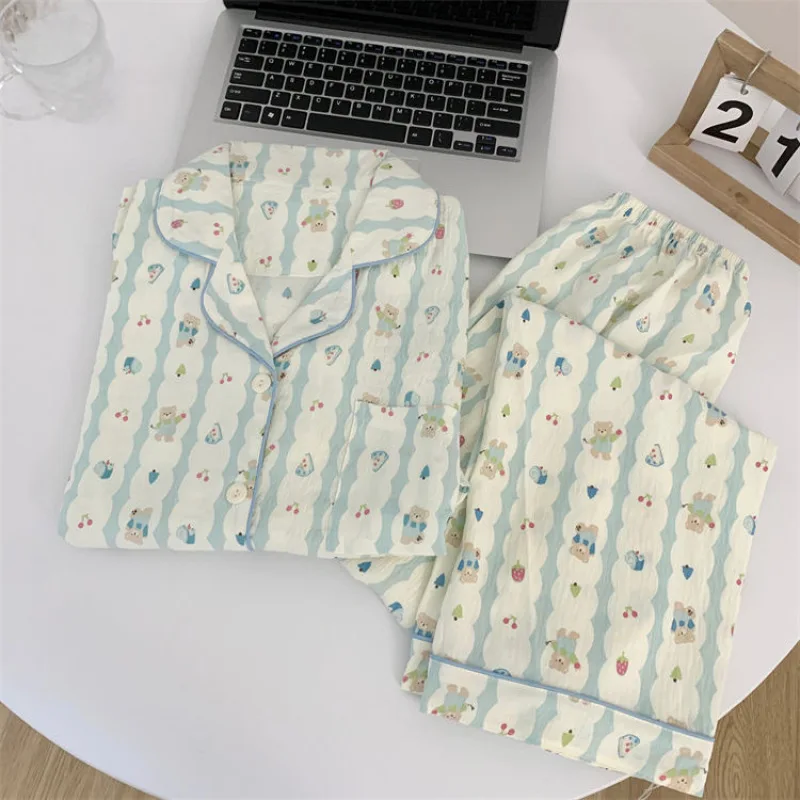 Women Pajamas Sets Long Sleeve Nightwear Top and Pants Sleepwear 2 Piece Pjs Loungewear Bear Print Cute Pyjamas Set Nightwear