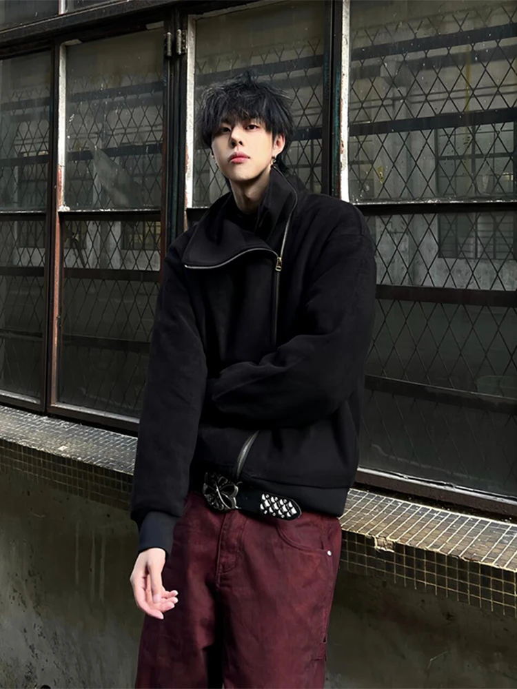 

American High Street Bla Single ket Stand Collar Open Cardigan Sweatirt Men's High-End CleanFit ort Jaet Coat