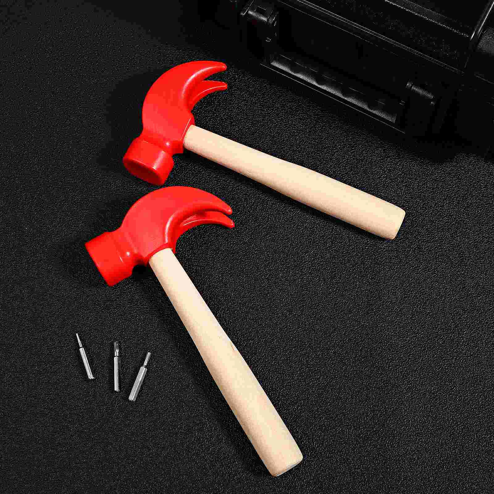 3 Pcs Wooden Hammer Toy Fine Craftsmanship Baby Tool Red Kids Maintenance Pretend Skill Improvement Hand Eye