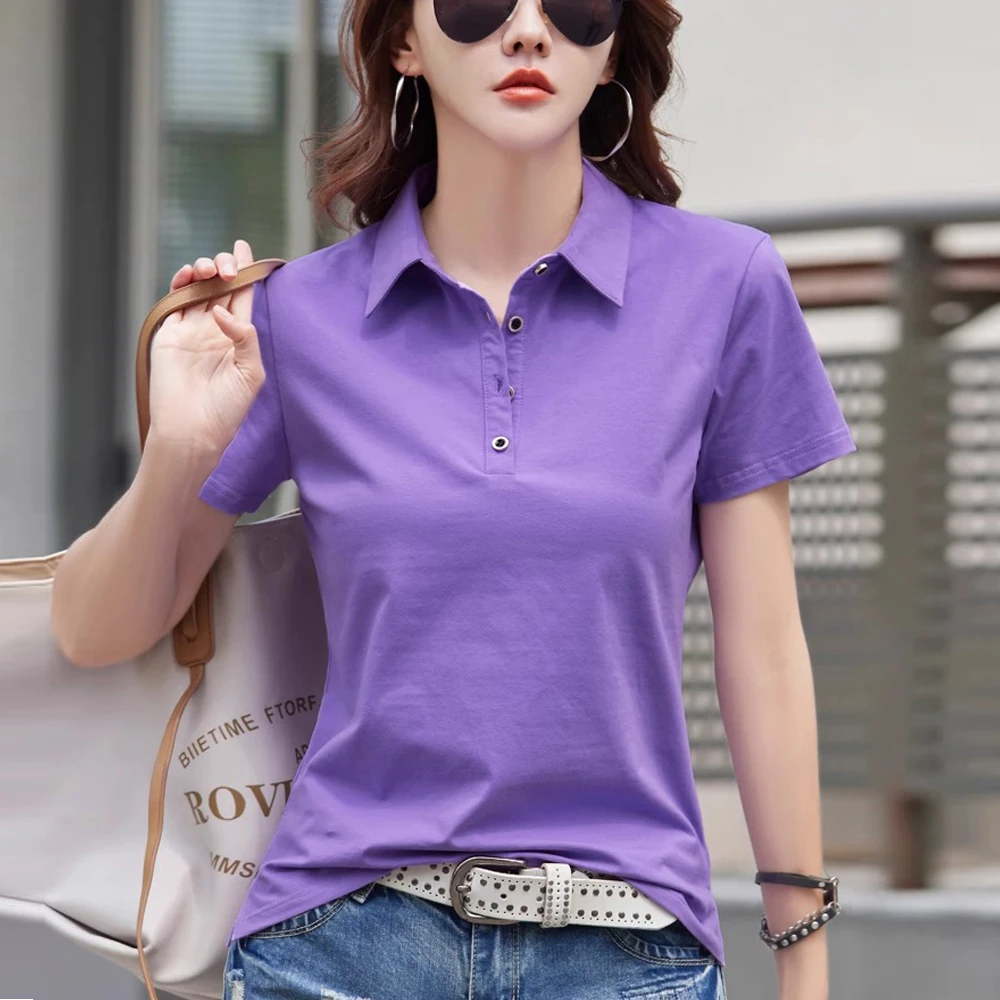 

European Station Polo Neck Short Sleeve T-shirt Women's Summer New High end Fashion Light Luxury Loose Large Size Casual Top