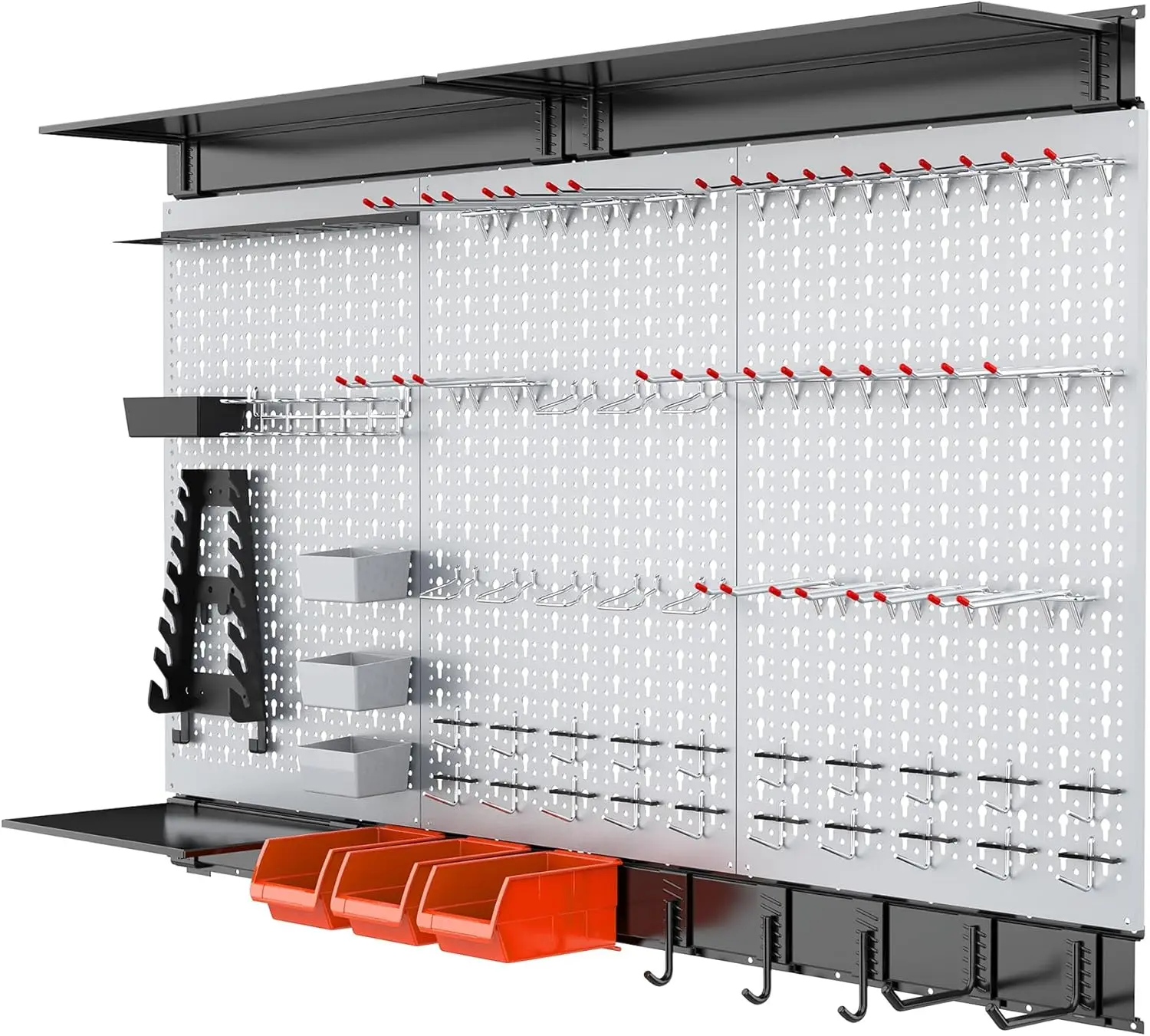 113PCS Pegboard Wall Organizer Kit with Pegboard Hooks Bins Pegboard Storage System for Garage, Workbench