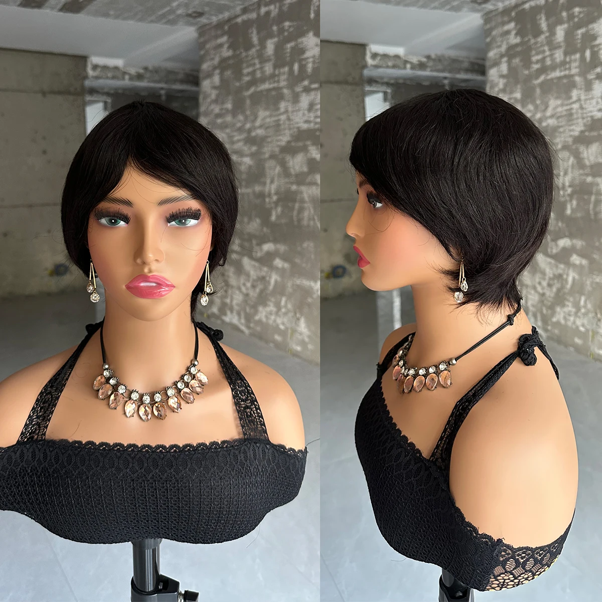 Short Human Hair Wigs, Pixie Cut Straight for Black Women