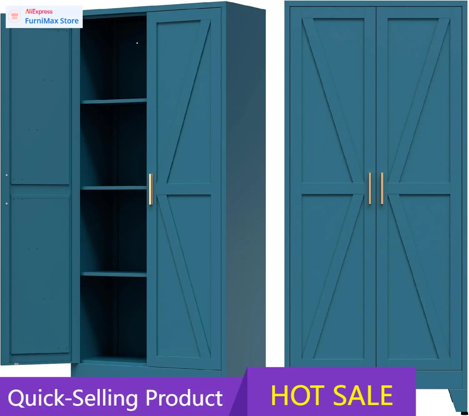 

Домашний шкаф для хранения в стиле фермерского дома с 2 раздвижными дверями, высокий кухонный шкаф-кладовка с 3 регулируемыми полками, для столовой, ванной комнаты