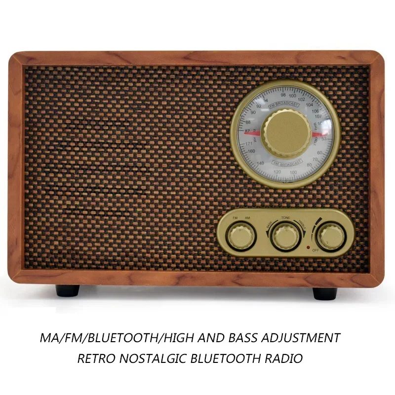 Retro Desktop Radio FM/AM Bluetooth Radio Two Dual-band Antique Wooden Old-fashioned Semiconductor Household Speakers