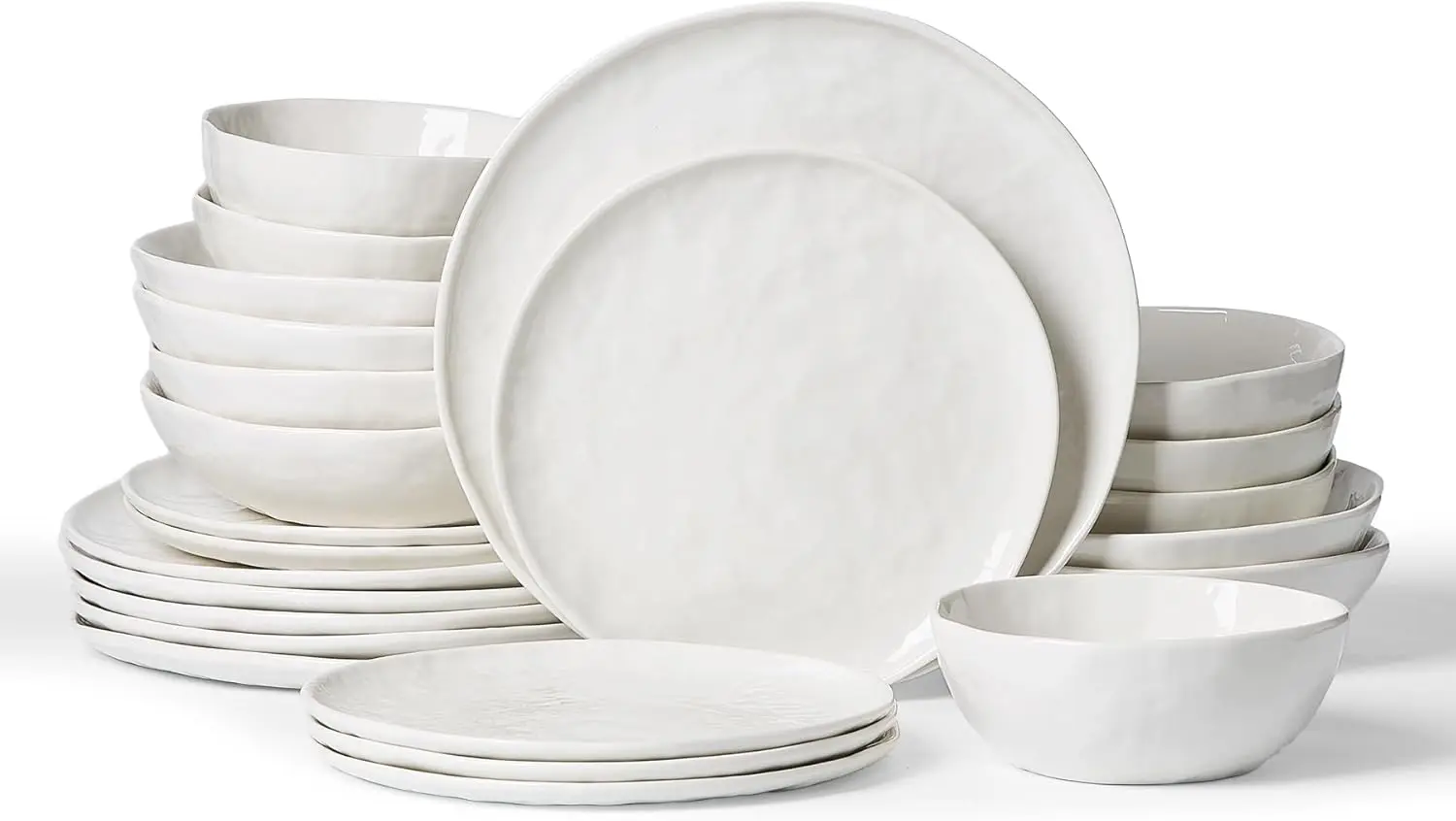 

Modern Porcelain Dinnerware Set for 6, Handmade Wave Edge Plates and Bowls, Microwave and Dishwasher Safe, Polar White (24pc)