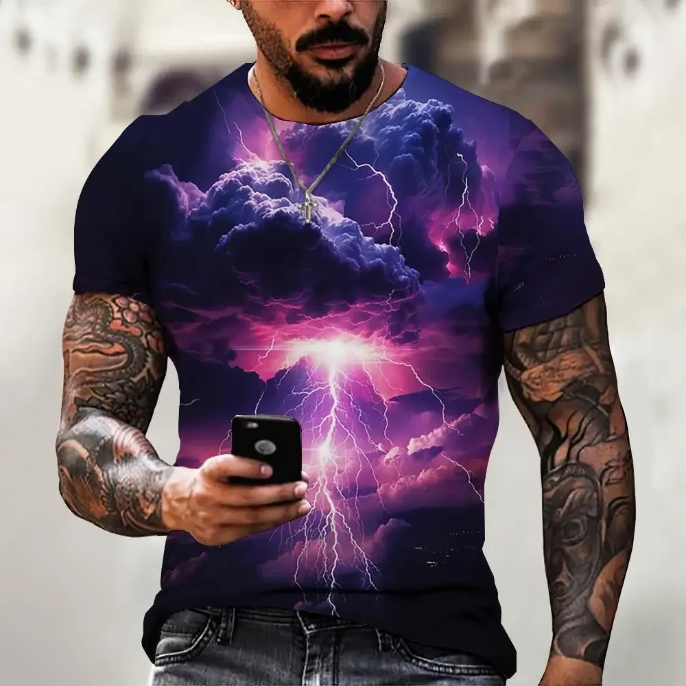 

Lightning Men's T-Shirt Casual Summer Tees Cool 3D Printed Digital T Shirts for Men Short Sleeve Tee Tops Oversized Mens Clothes