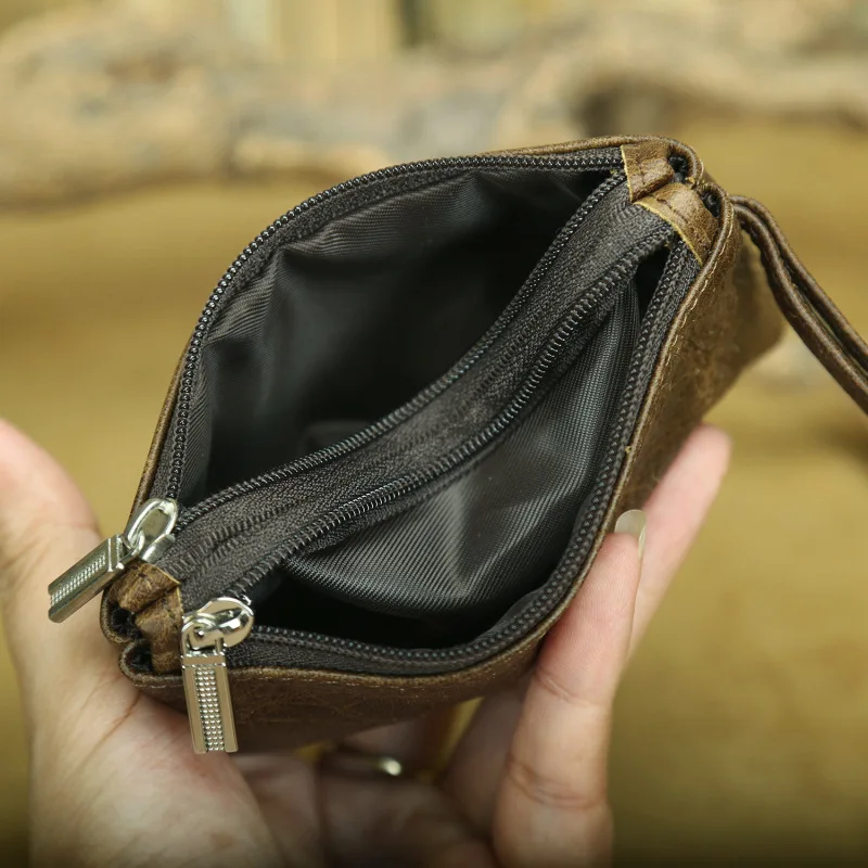 미니 작은 변화 지갑 여성 더블 지퍼 동전 지갑 신용 카드 소지자 주최자 티켓 가방 정품 암소 가죽 지갑