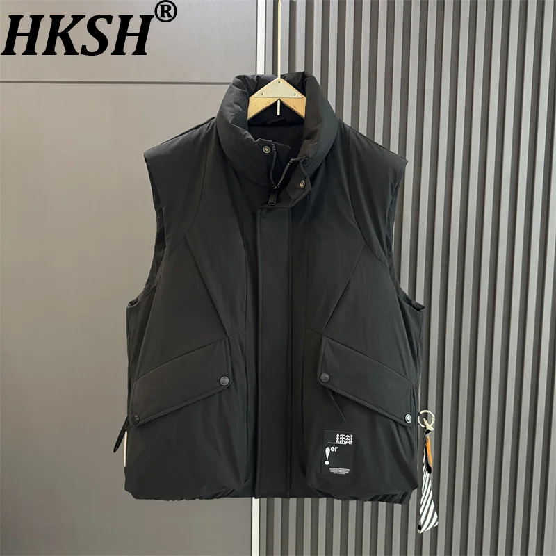 

HKSH осенне-зимний мужской хлопковый жилет в стиле сафари, японская лоскутная куртка с воротником-стойкой, универсальный стеганый жилет без рукавов