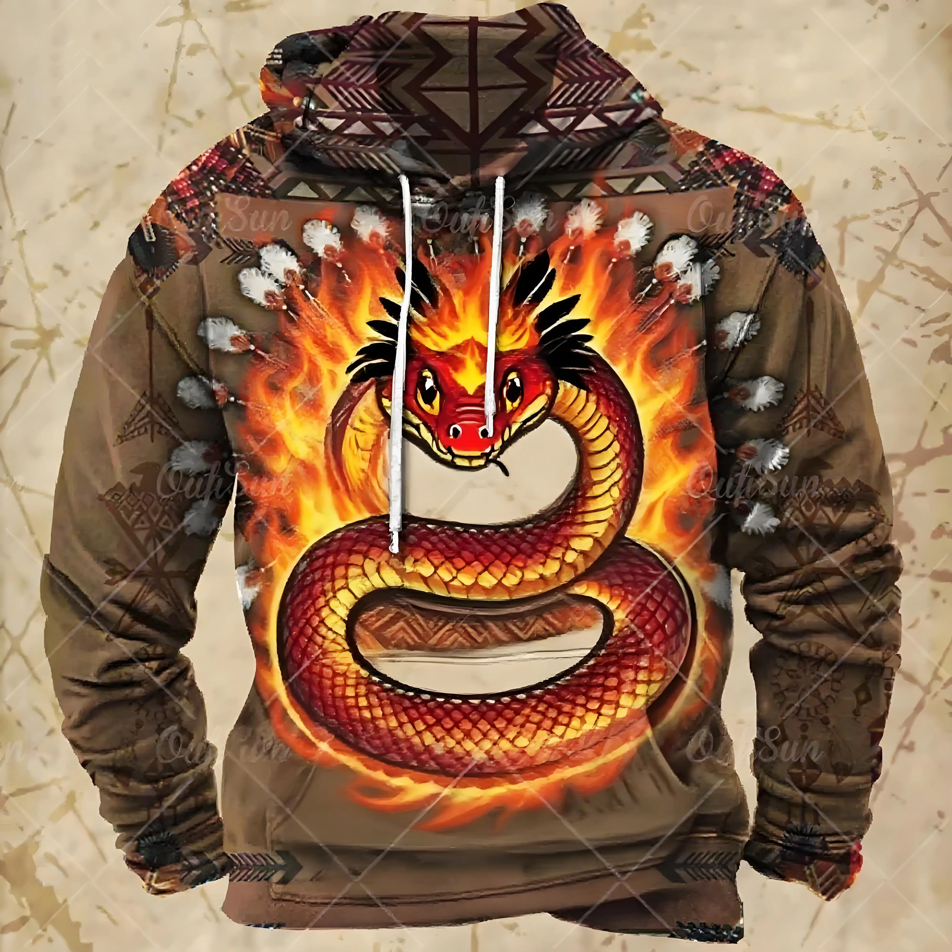 Vintage Men's Hooded Sweatshirt Animal Pattern Snake Print Daily Pullover Sport Streetwear Designer Fall Oversized Hoodie