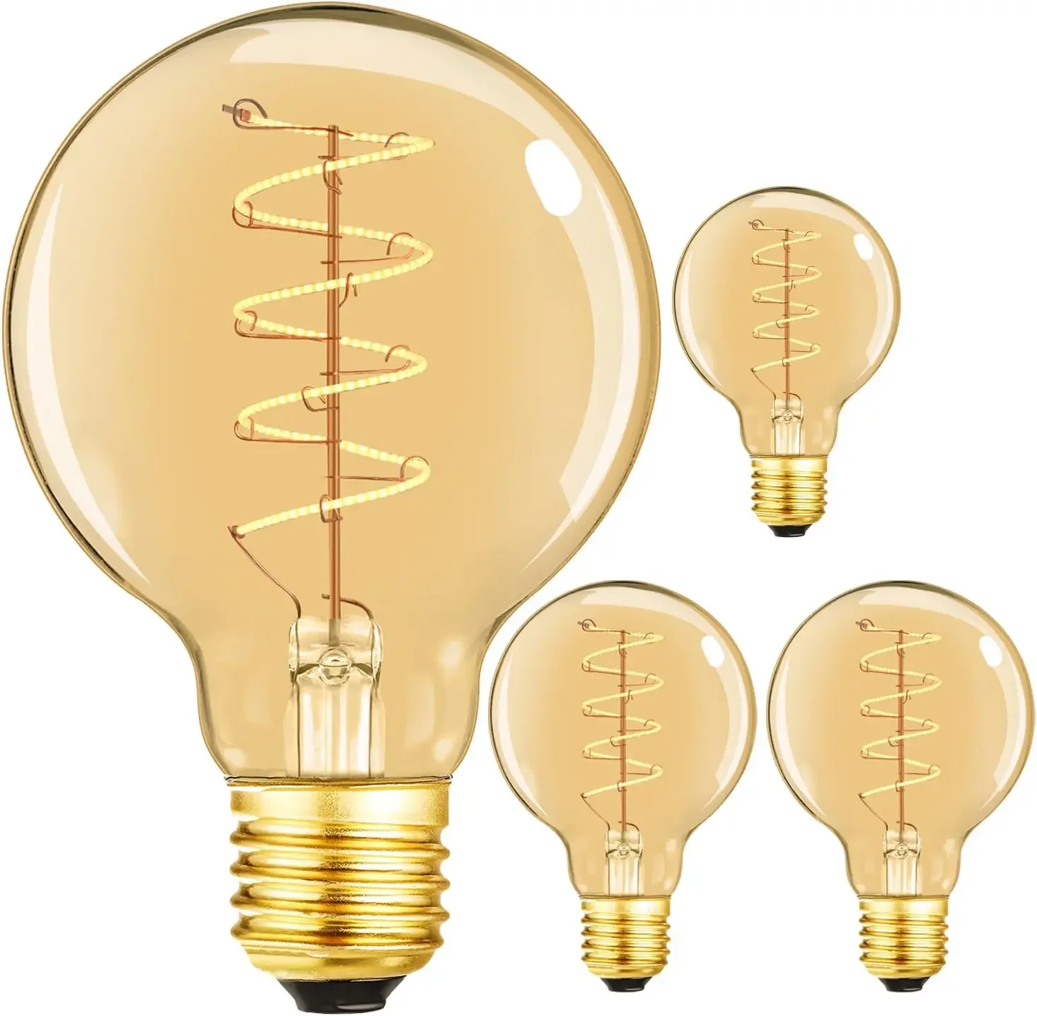 

Vintage LED Spiral Filament Bulb G25/G80 Dimmable Flick-Free 6W CRI95 Edison Globe Light Bulb E26 Base, Amber Glass, Warm White 2200K 400LM 4-Pack