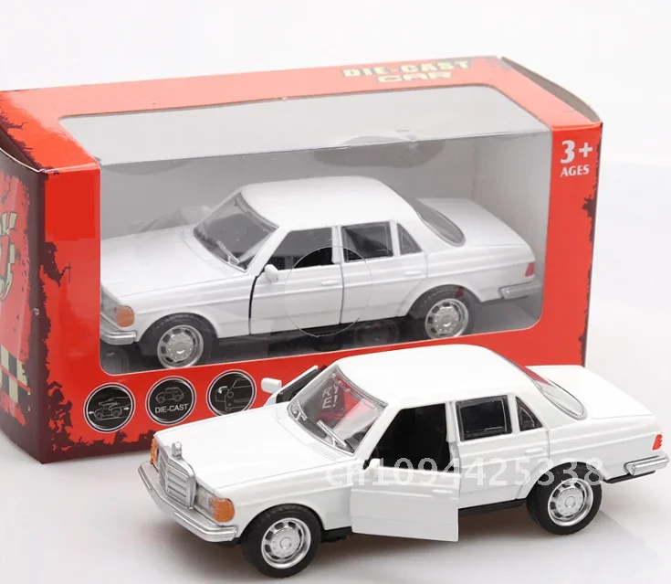 1/36 E-Class W123 คลาสสิกรถ Retro รถยนต์ดึงกลับรุ่น 2 ประตูเปิดจําลองของเล่นเด็กพร้อมกล่องต้นฉบับ