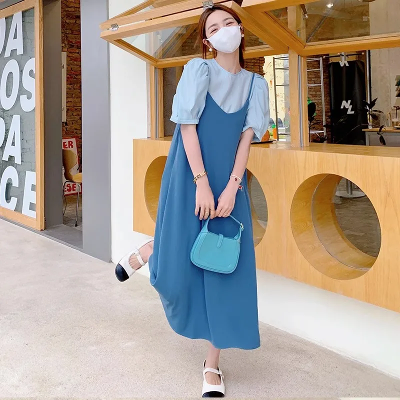 

2024 Plus Size Maternity Dress for Summer Plus Size Short Sleeve O-neck Block Color Patchwork Pregnant Woman Knitting Dresses