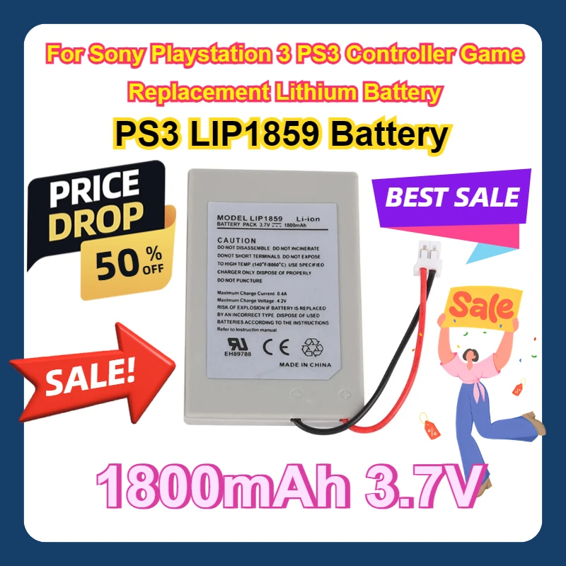 

For Sony Playstation 3 PS3 Controller Game Replacement Lithium Battery PS3 LIP1859 Battery 1800mAh 3.7V Rechargeable Batteries