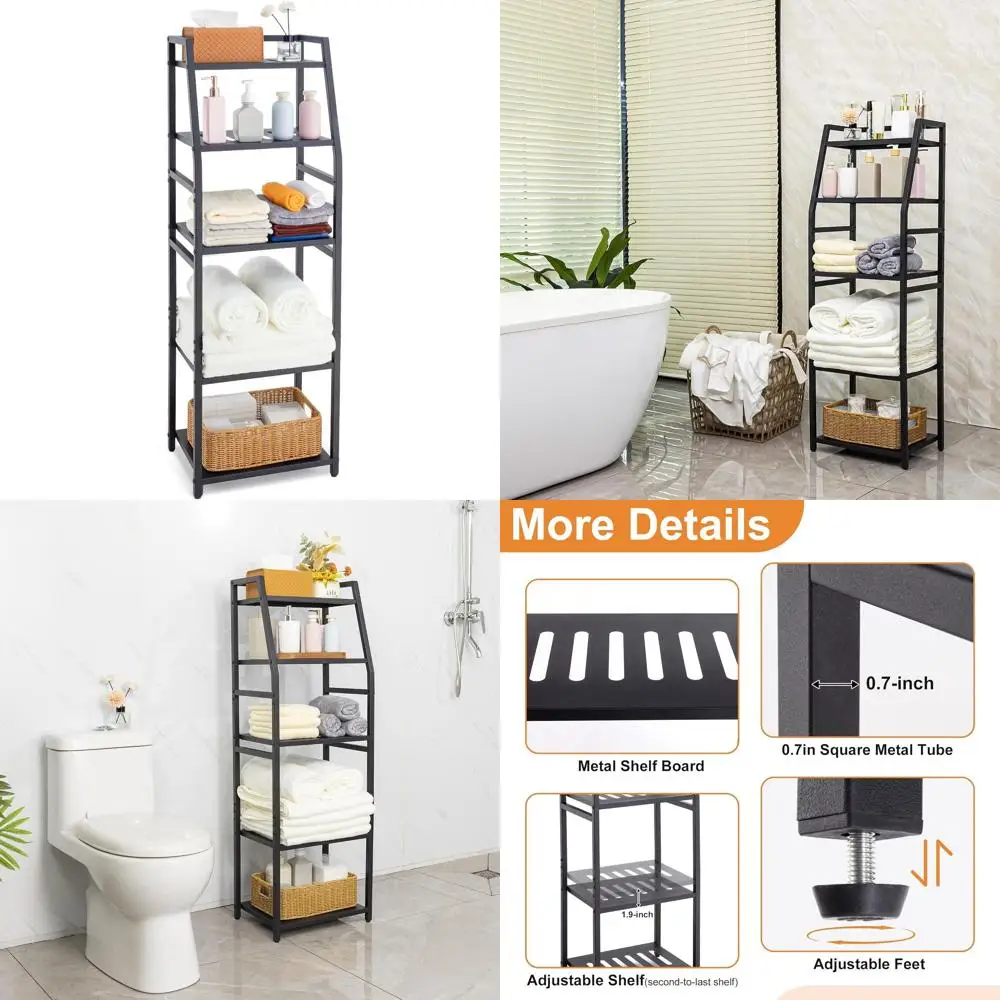

5-Tier Metal Bathroom Shelf, Adjustable Height, 15.75W x 11.81D x 47.24H