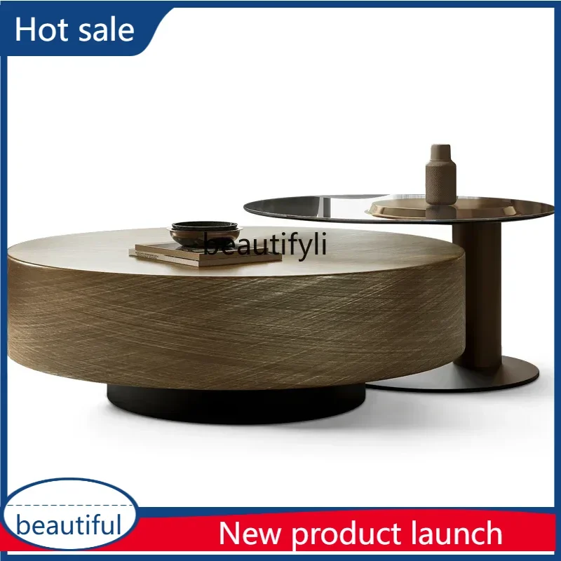 

A507 Итальянский журнальный столик, минималистичный высококачественный круглый стол, бронзовый светильник для гостиной, роскошный круглый стол из матовой нержавеющей стали