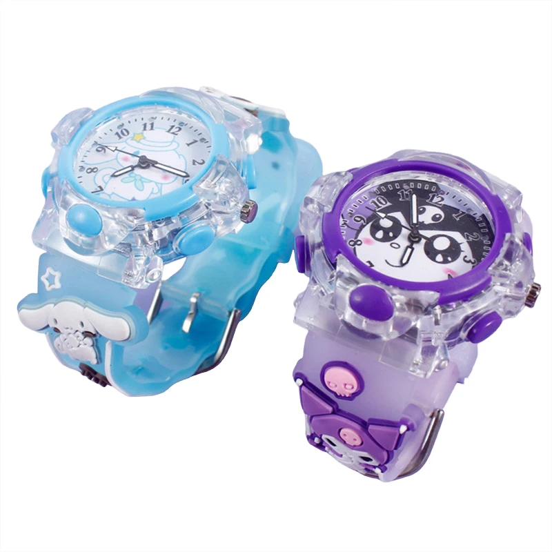 Miniso Anime Cartoon Sanrio Hello Kitty Melody Kuromi Silicone Round Quartz Girls Boys Student Colorful Glowing Sport Watch Gift