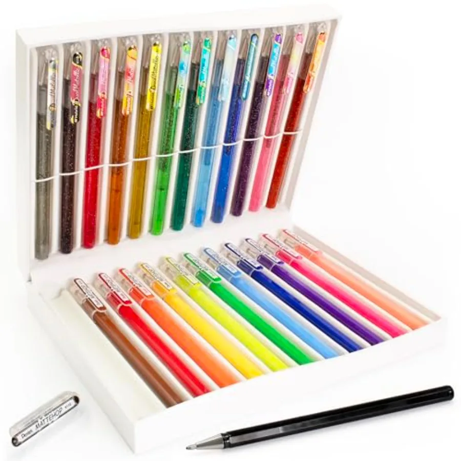 

24 Colour Gel Pen Set - 12 Mattehop and 12 Dual Metallic Pens Vibrant Matte and Shimmer Ink Art Journaling Scrapbooking Gift Se