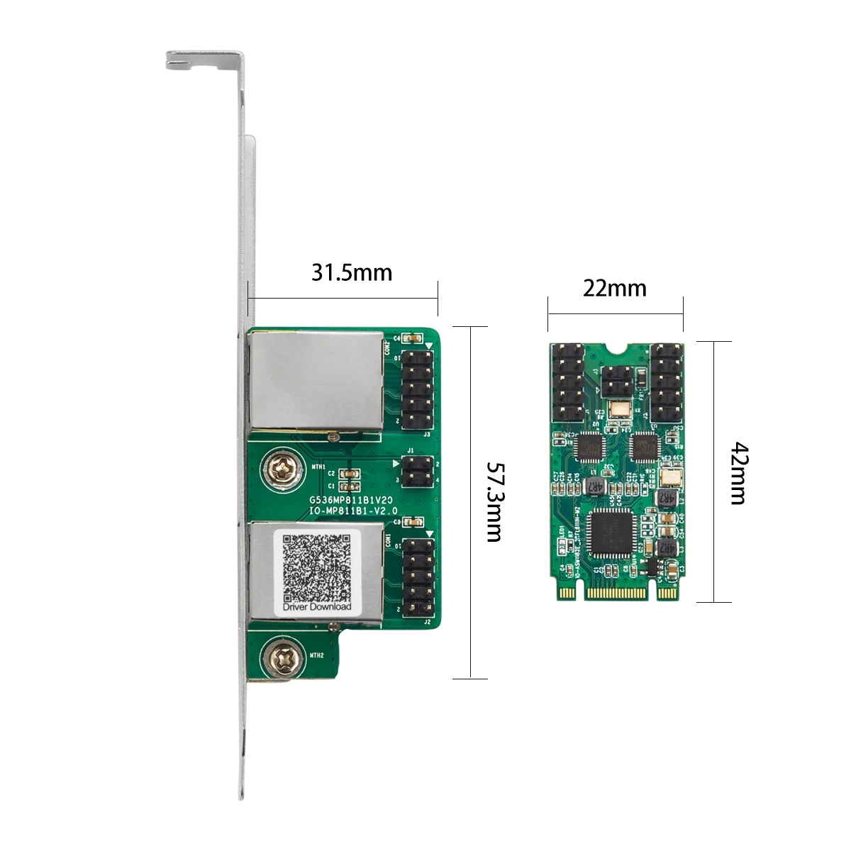 IOCREST M.2 (B/M Key) PCI-e Interface Dual Port Gigabit Ethernet Modules 1000Mbps 1G Nic Network Card RealTek RT8111H Chipset