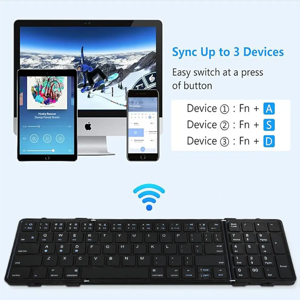 JOMAA Full Size Foldable Mobile Phone Keyboard with Numeric Keypad Rechargeable Portable Travel Bluetooth Keyboard