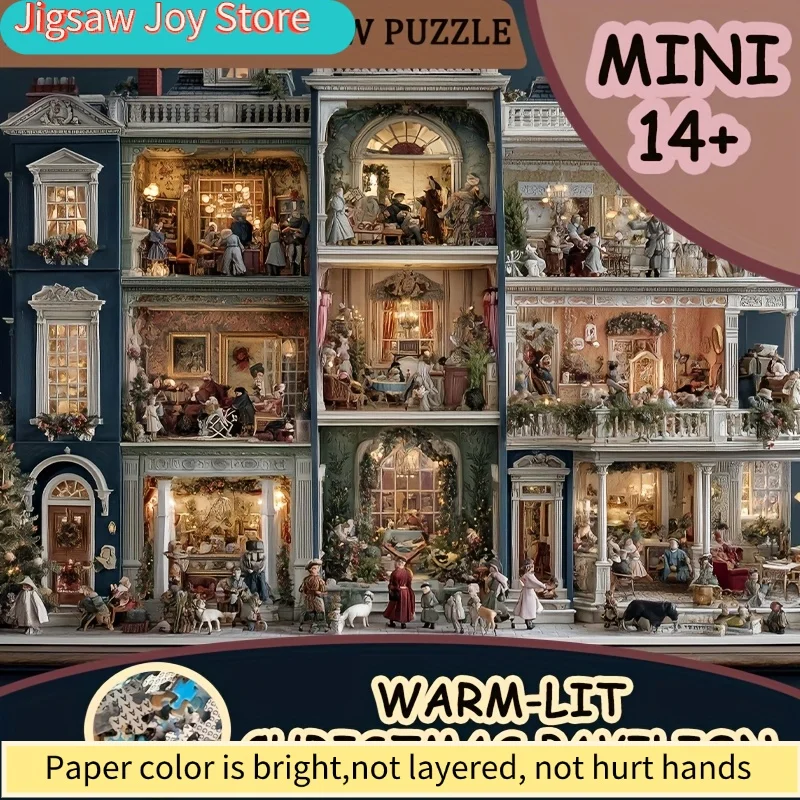 A  Mini Paper Puzzle for Adults Titled 'Warm-Lit Christmas Pavilion', Suitable for Party Games And Activities with Family And