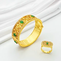 New Fashion For Women Dubai Wedding Plated-Gold Color Bangle Ring Jewelry Set African Gift Bridal Jewelry Luxury Unique Jewelry