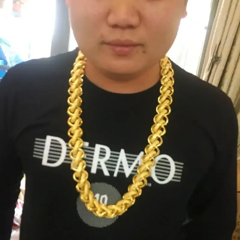 Simulation 100% Pure 18K Gold Real 24K Gold Necklace Men's Thick Thailand Chain Men's Real Gold Necklace Yellow Gold Domineering